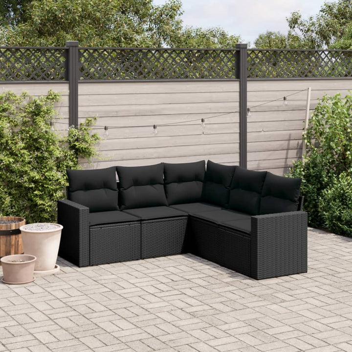 sofasæt til haven 5 dele med hynder polyrattan sort