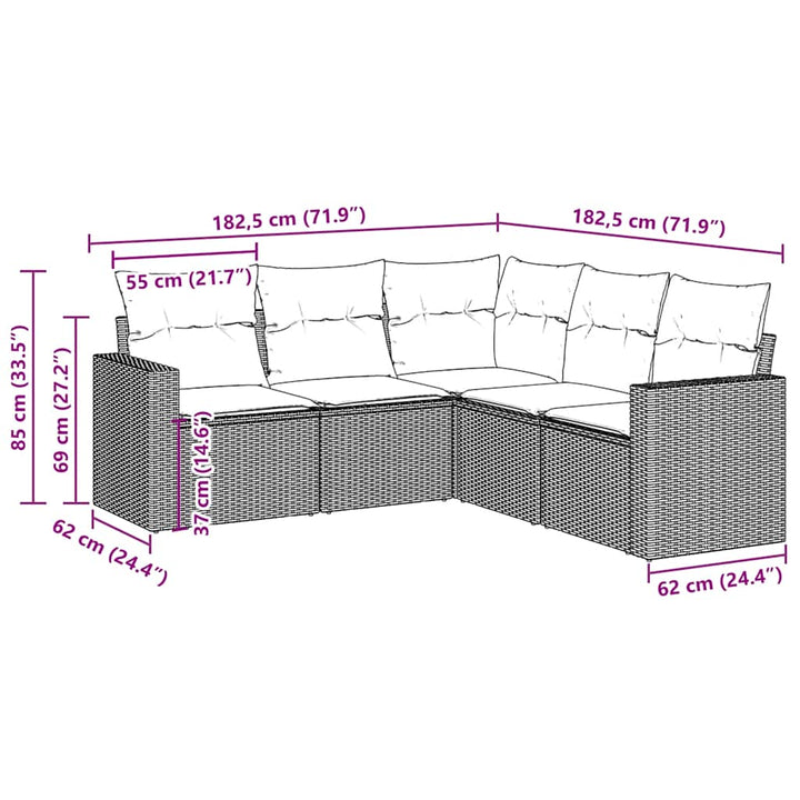 sofasæt til haven 5 dele med hynder polyrattan brun