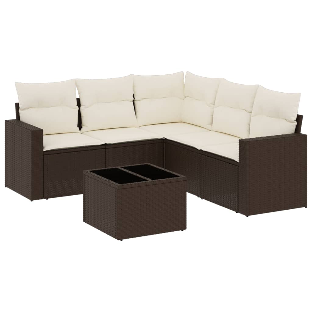sofasæt til haven 6 dele med hynder polyrattan brun