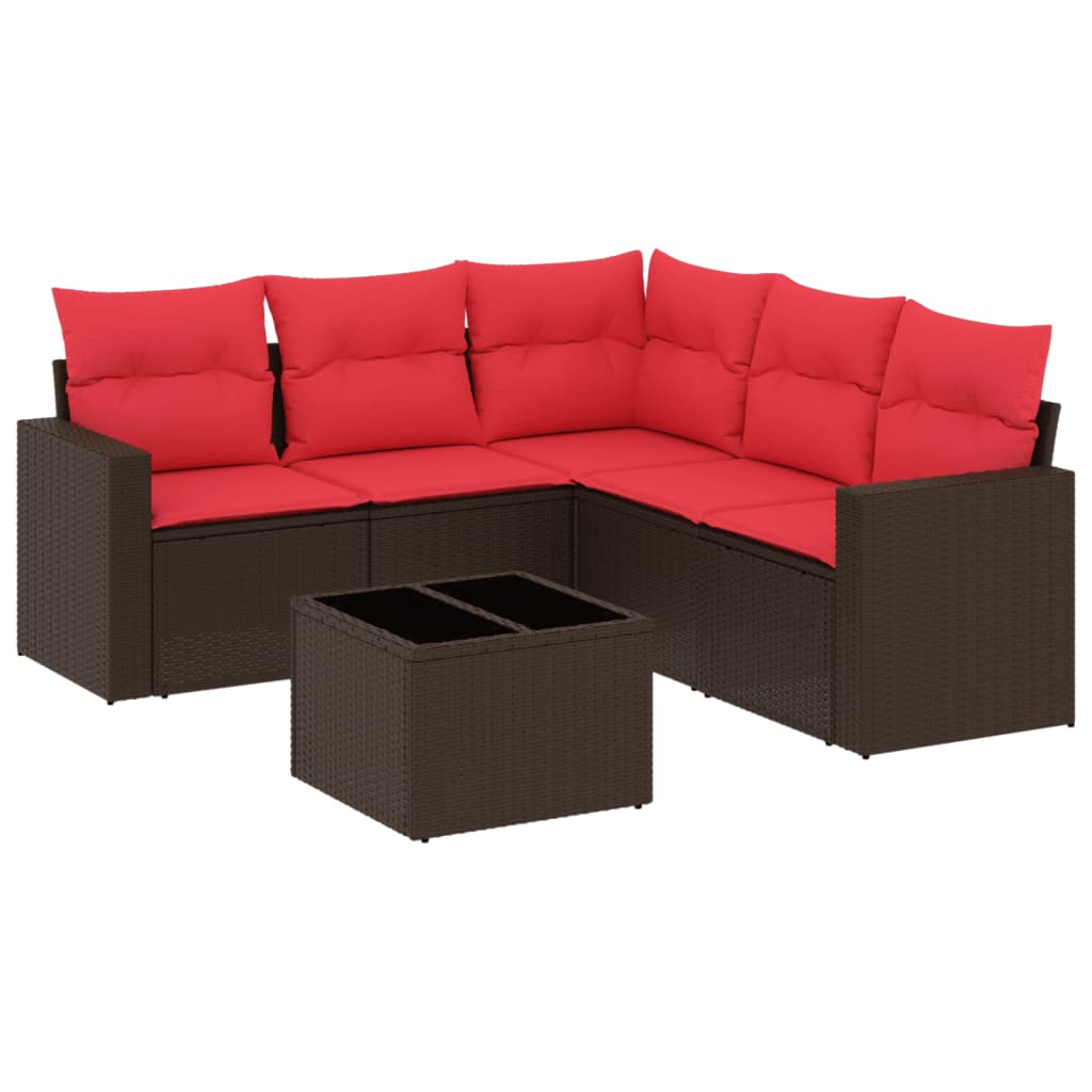 sofasæt til haven 6 dele med hynder polyrattan brun