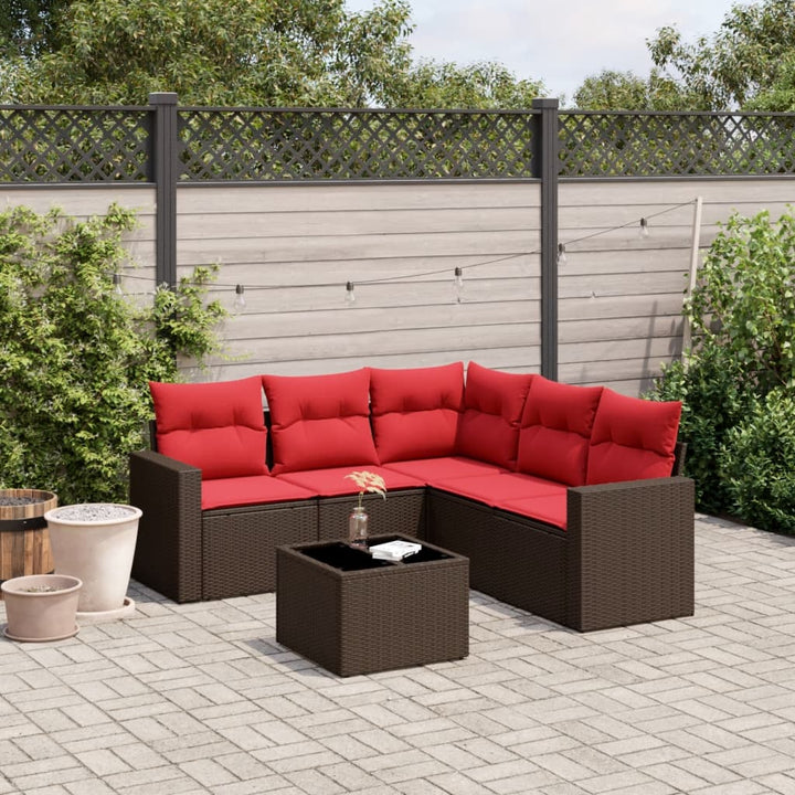 sofasæt til haven 6 dele med hynder polyrattan brun