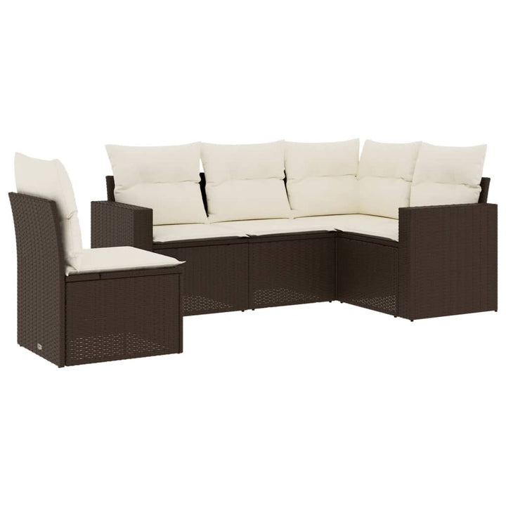 sofasæt til haven 5 dele med hynder polyrattan brun