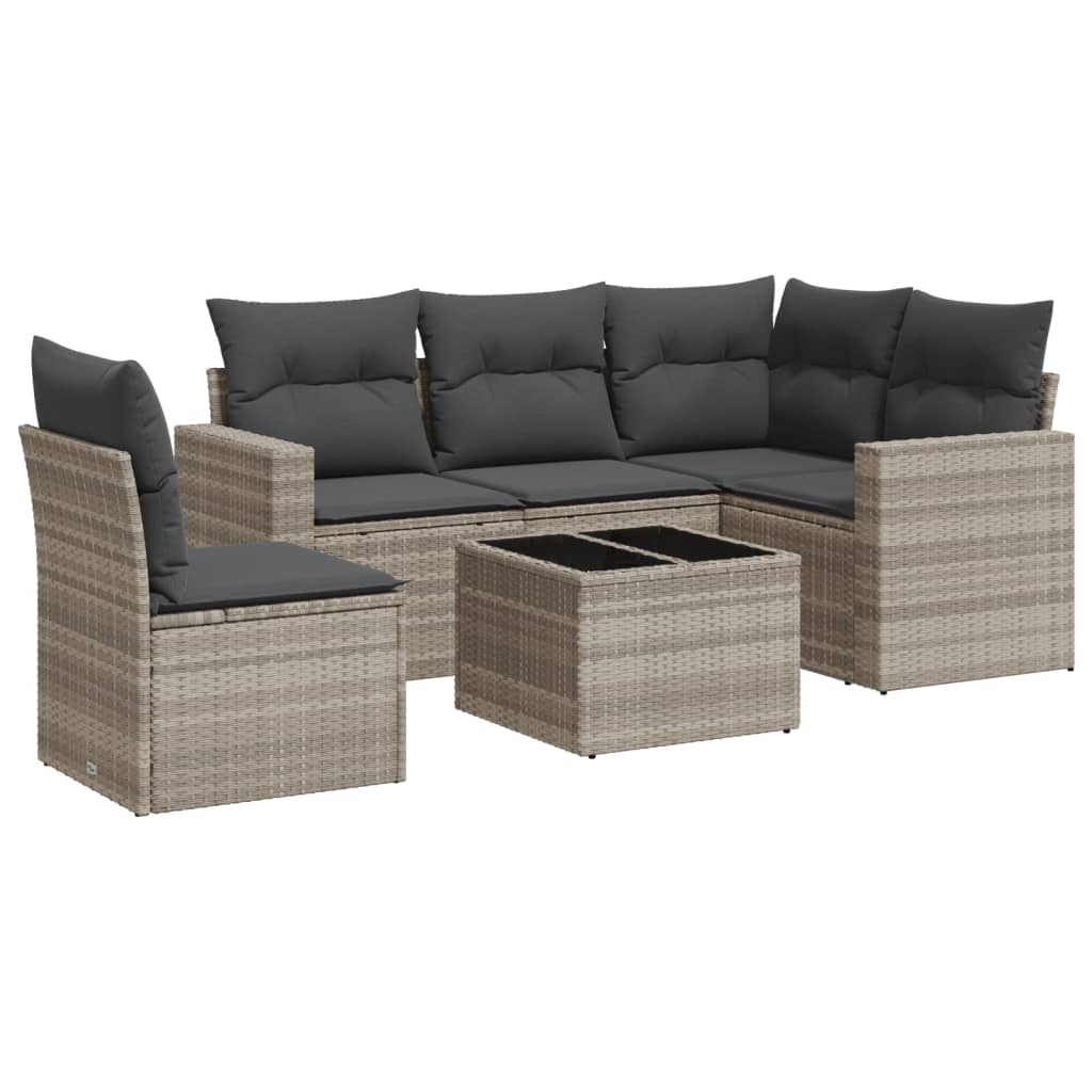 sofasæt til haven 6 dele med hynder polyrattan lysegrå