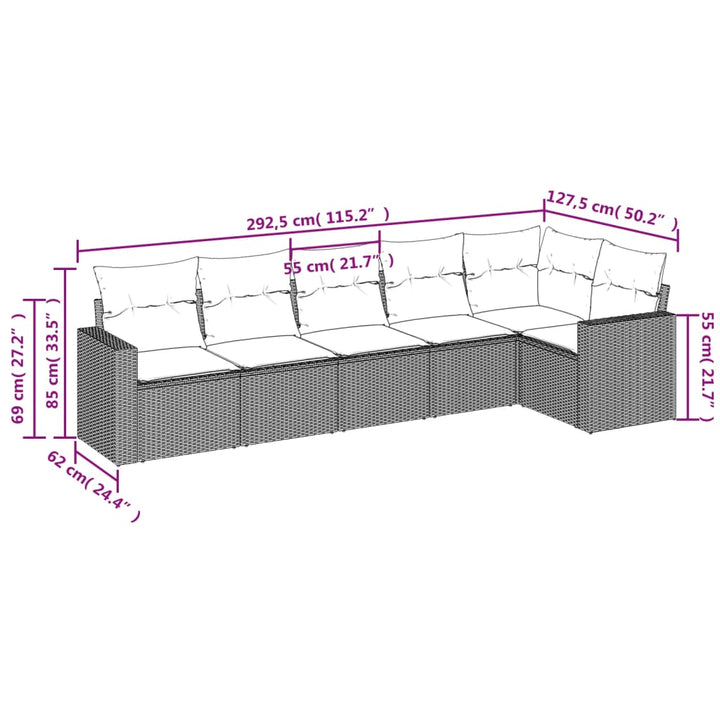 sofasæt til haven 6 dele med hynder polyrattan lysegrå