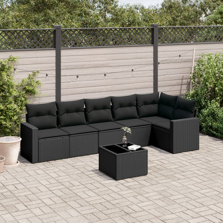 sofasæt til haven 7 dele med hynder polyrattan sort