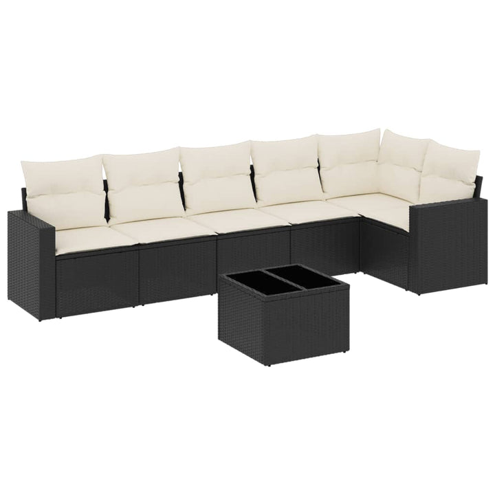 sofasæt til haven 7 dele med hynder polyrattan sort
