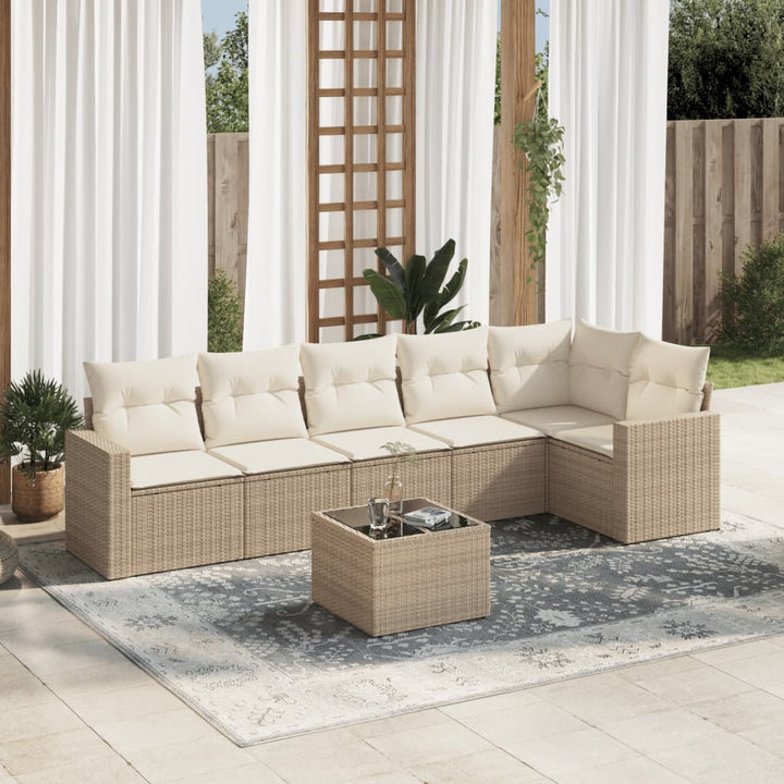 sofasæt til haven 7 dele med hynder polyrattan beige