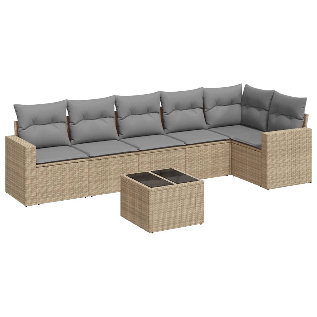 sofasæt til haven 7 dele med hynder polyrattan beige