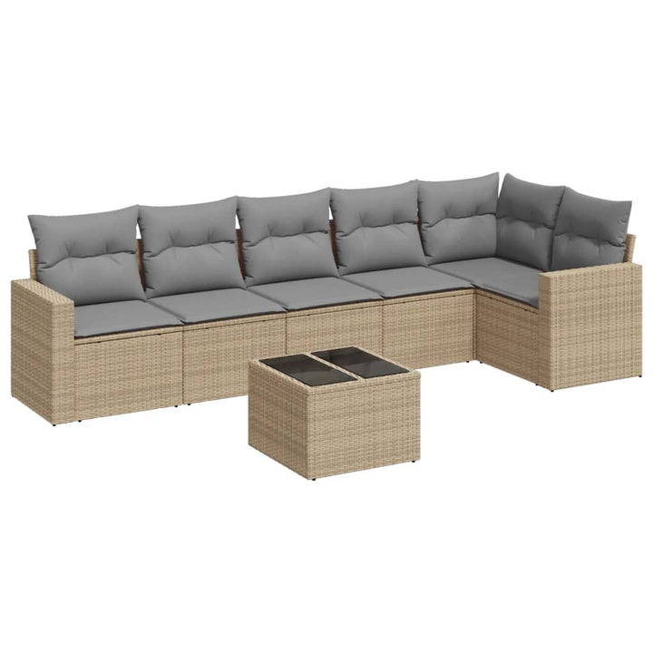 sofasæt til haven 7 dele med hynder polyrattan beige