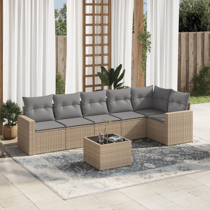 sofasæt til haven 7 dele med hynder polyrattan beige