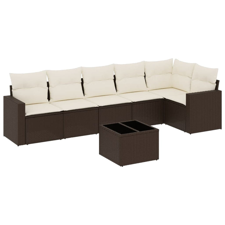 sofasæt til haven 7 dele med hynder polyrattan brun