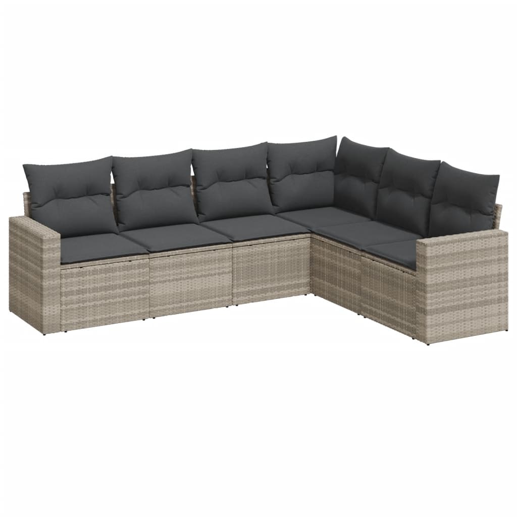 sofasæt til haven 6 dele med hynder polyrattan lysegrå