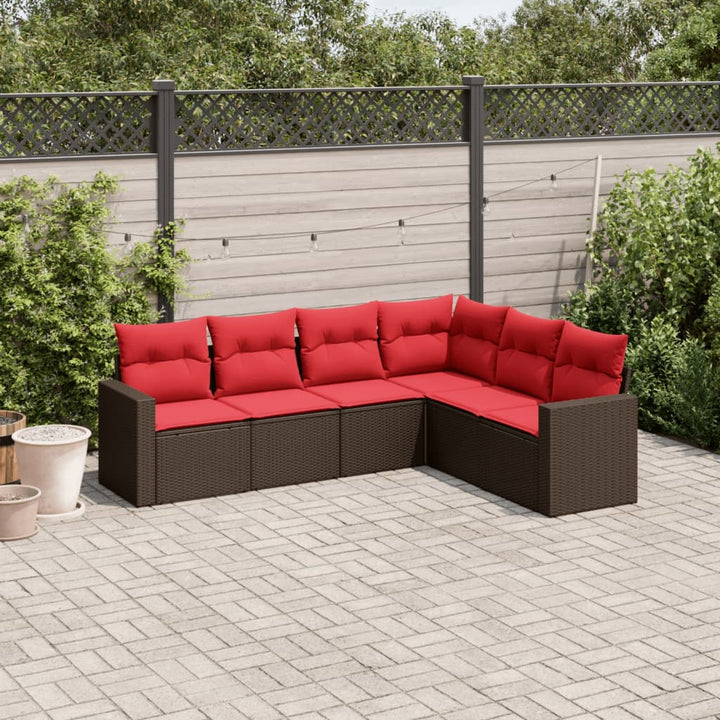 sofasæt til haven 6 dele med hynder polyrattan brun