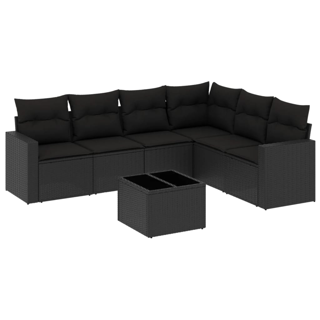 sofasæt til haven 7 dele med hynder polyrattan sort