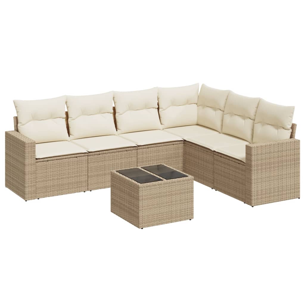 sofasæt til haven 7 dele med hynder polyrattan beige