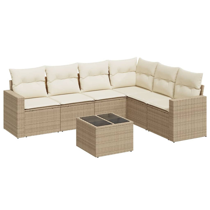 sofasæt til haven 7 dele med hynder polyrattan beige