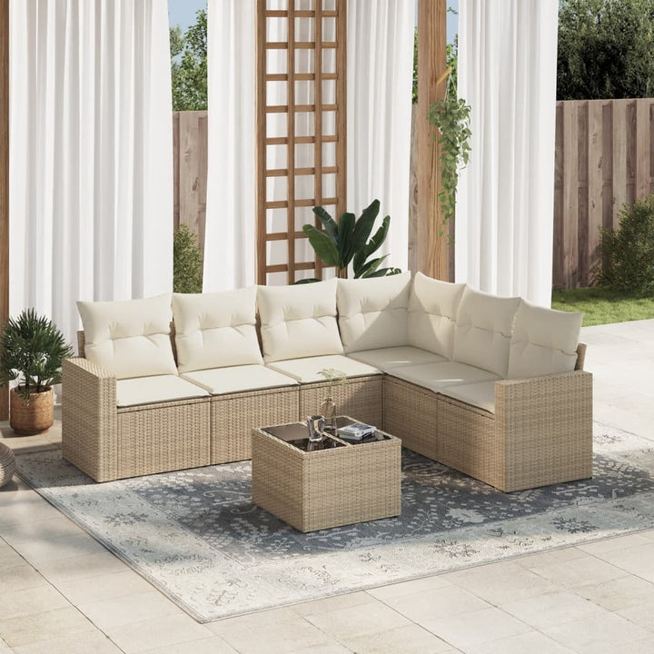 sofasæt til haven 7 dele med hynder polyrattan beige