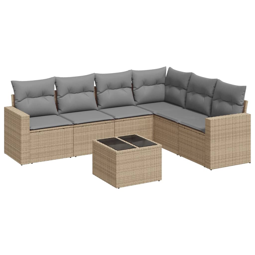 sofasæt til haven 7 dele med hynder polyrattan beige
