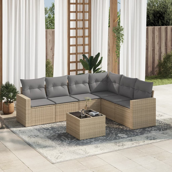 sofasæt til haven 7 dele med hynder polyrattan beige