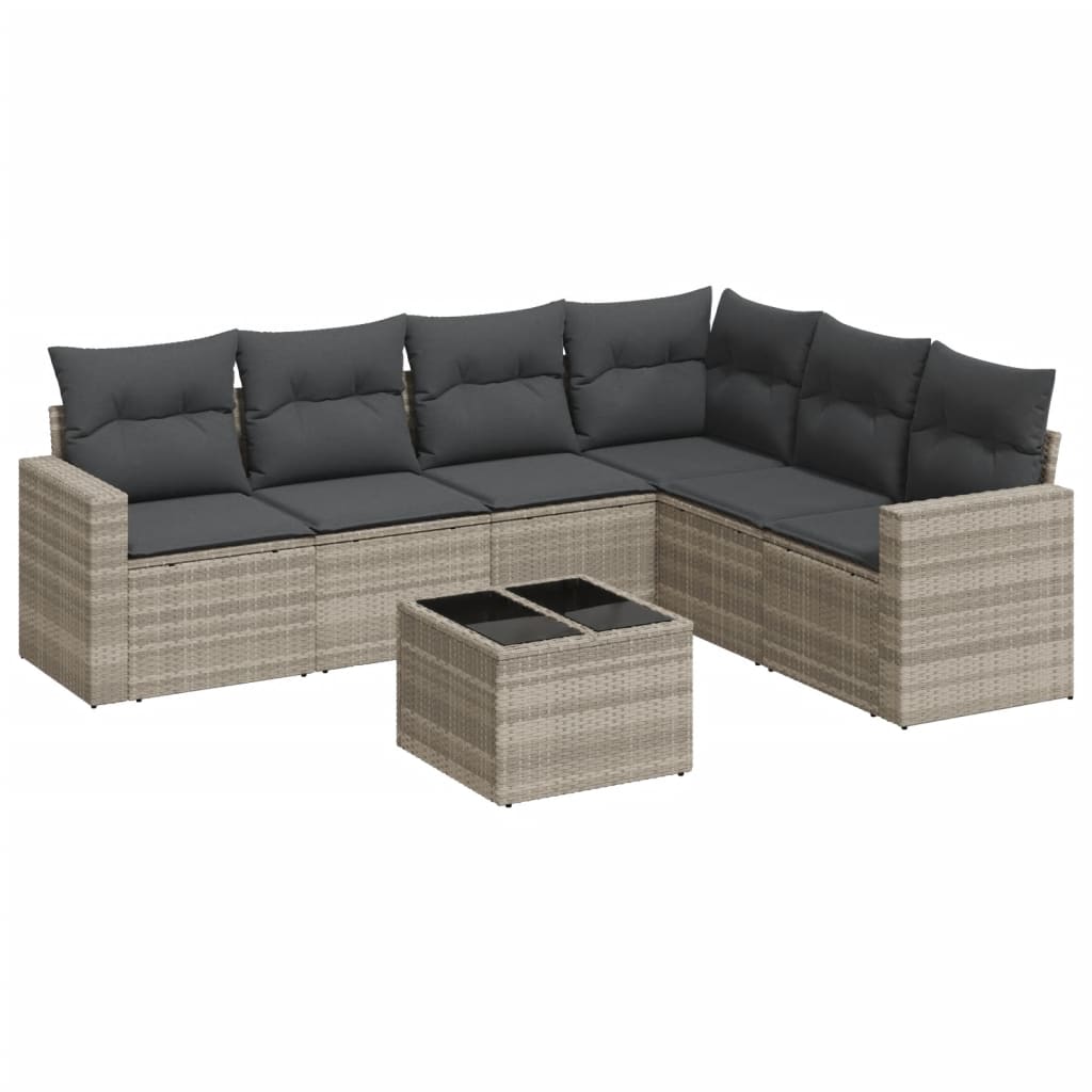 sofasæt til haven 7 dele med hynder polyrattan lysegrå