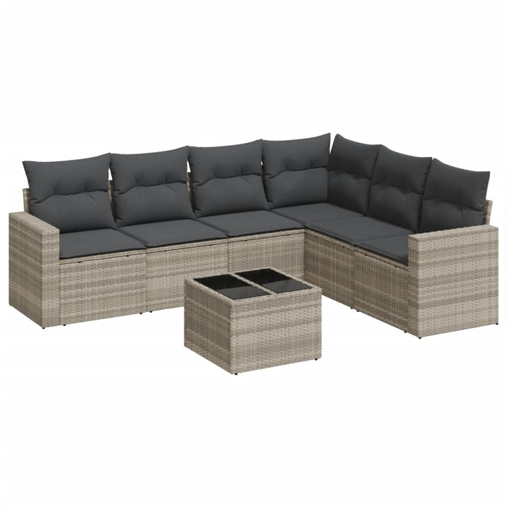 sofasæt til haven 7 dele med hynder polyrattan lysegrå