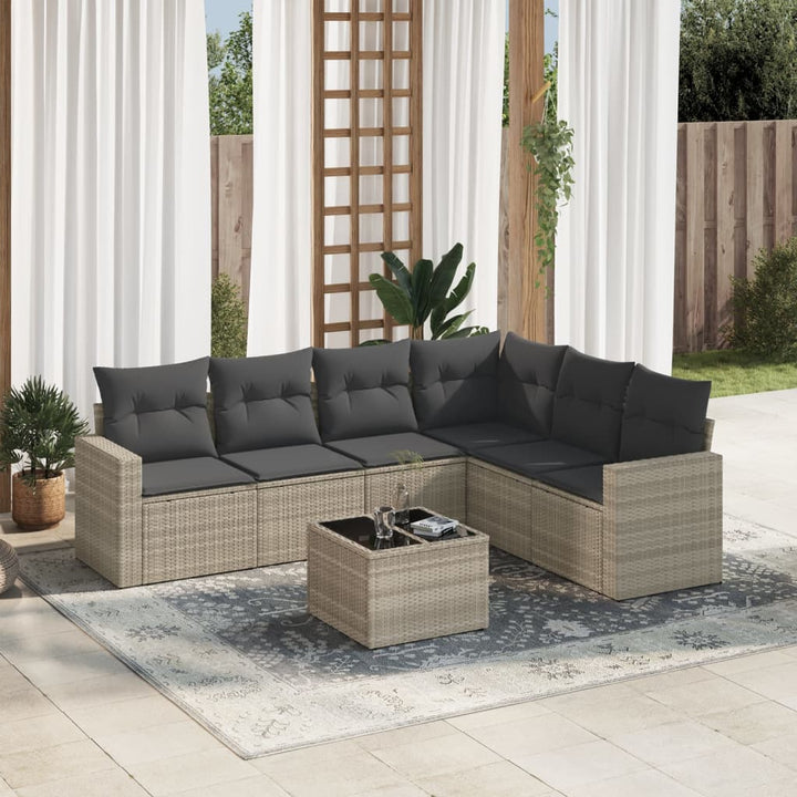 sofasæt til haven 7 dele med hynder polyrattan lysegrå