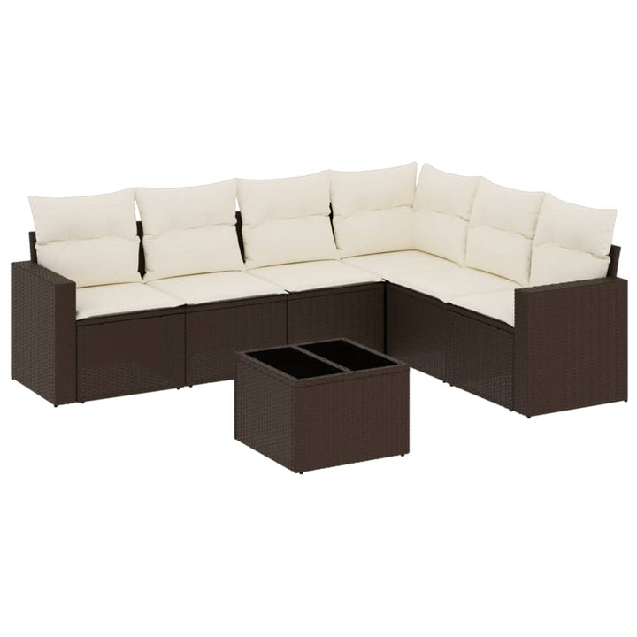sofasæt til haven 7 dele med hynder polyrattan brun