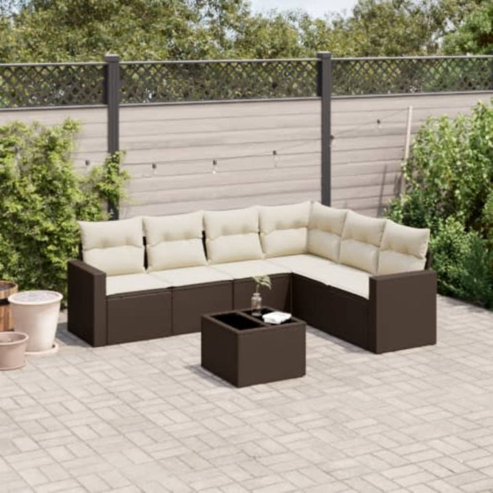 sofasæt til haven 7 dele med hynder polyrattan brun