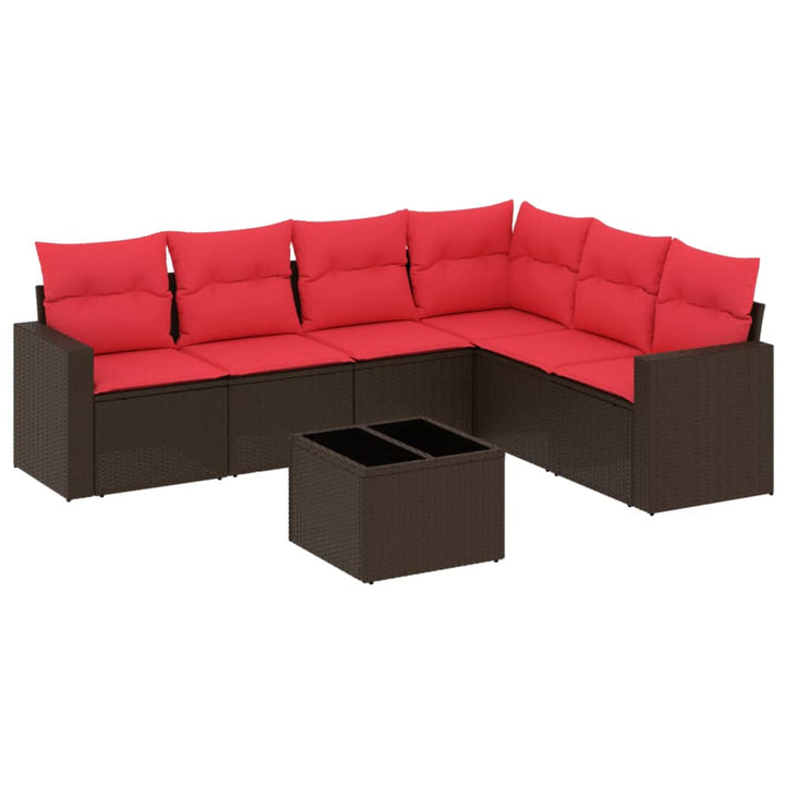 sofasæt til haven 7 dele med hynder polyrattan brun