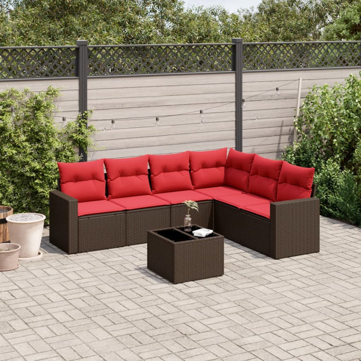 sofasæt til haven 7 dele med hynder polyrattan brun