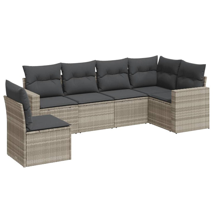 sofasæt til haven 6 dele med hynder polyrattan lysegrå
