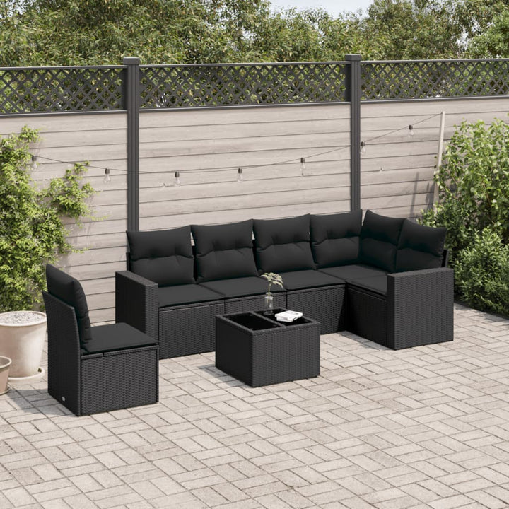 sofasæt til haven 7 dele med hynder polyrattan sort
