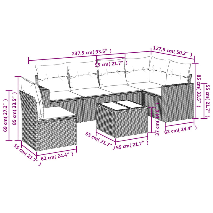 sofasæt til haven 7 dele med hynder polyrattan sort