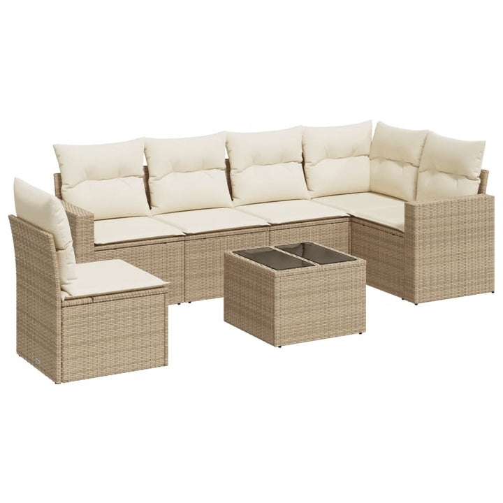 sofasæt til haven 7 dele med hynder polyrattan beige