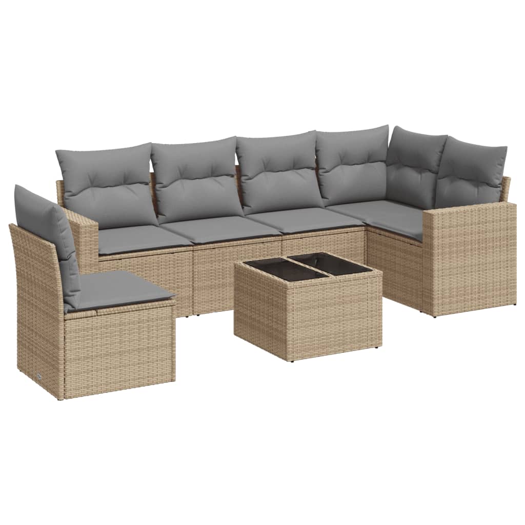 sofasæt til haven 7 dele med hynder polyrattan beige