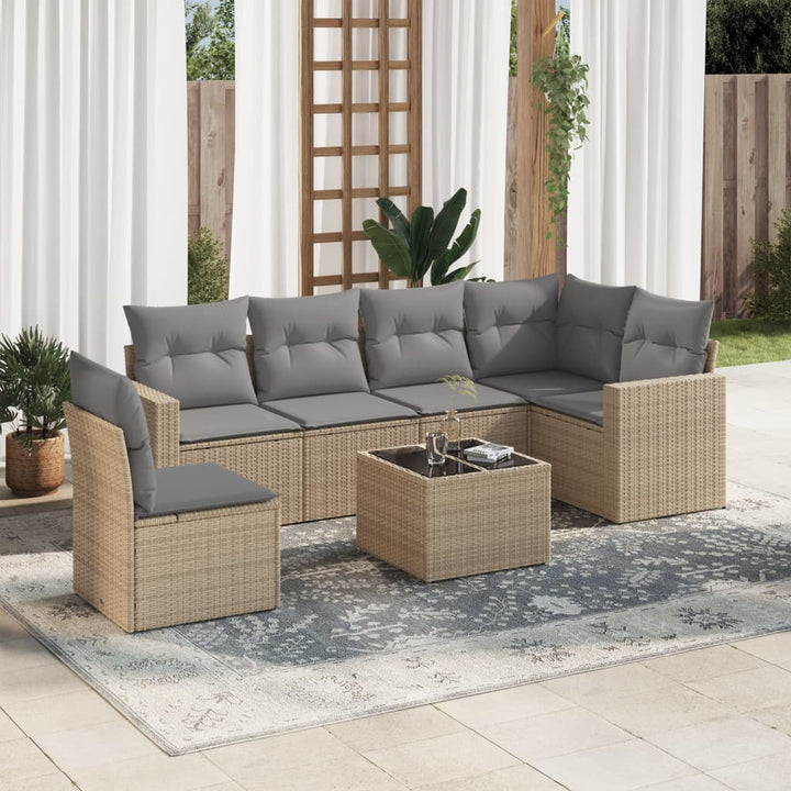 sofasæt til haven 7 dele med hynder polyrattan beige