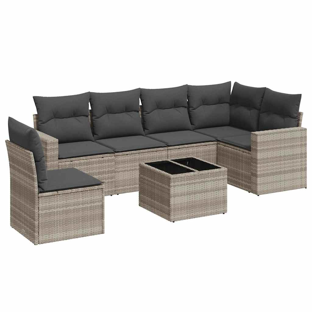 sofasæt til haven 7 dele med hynder polyrattan lysegrå