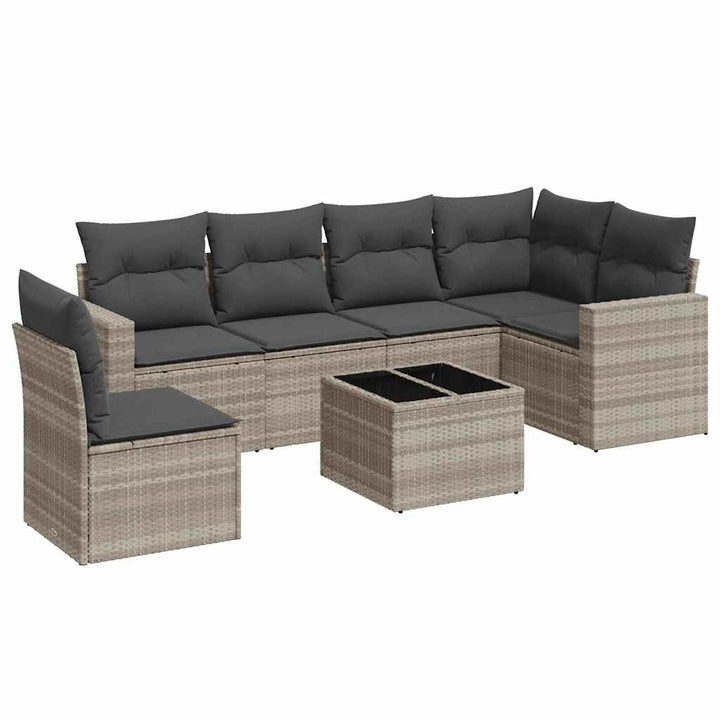 sofasæt til haven 7 dele med hynder polyrattan lysegrå