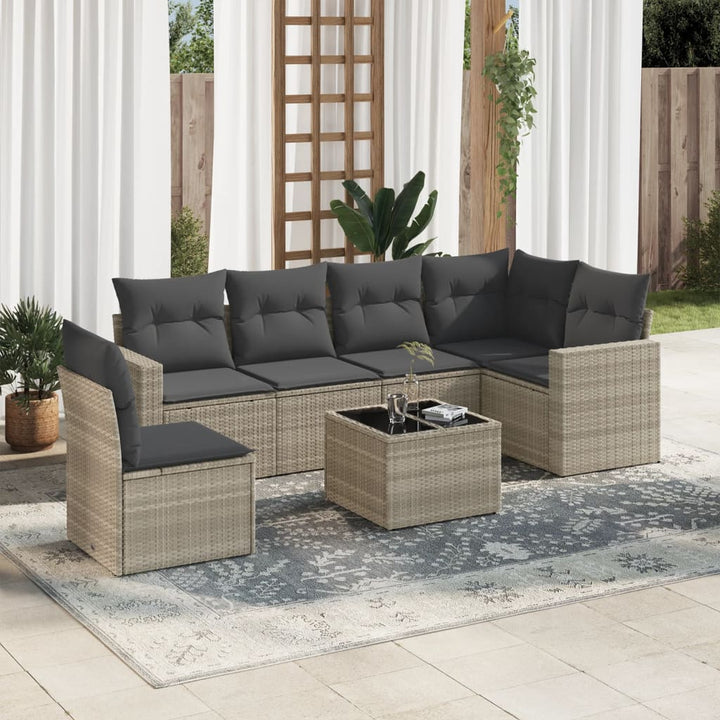 sofasæt til haven 7 dele med hynder polyrattan lysegrå