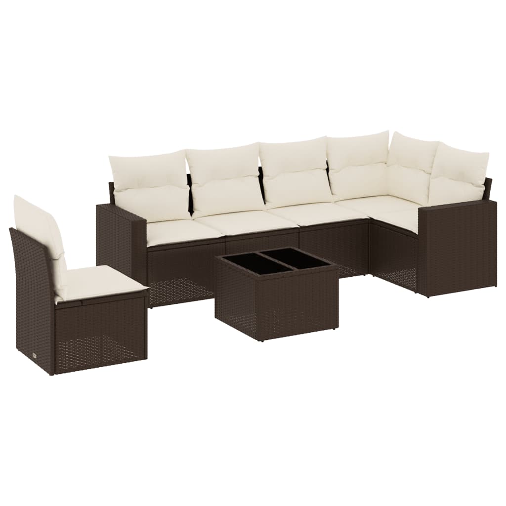 sofasæt til haven 7 dele med hynder polyrattan brun