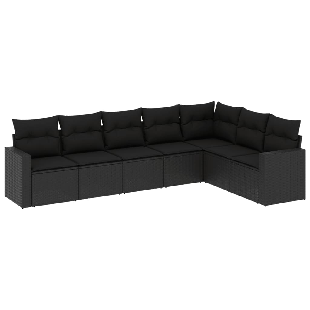 sofasæt til haven 7 dele med hynder polyrattan sort