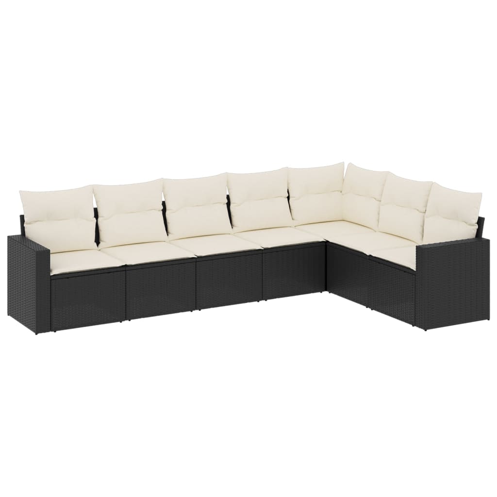 sofasæt til haven 7 dele med hynder polyrattan sort