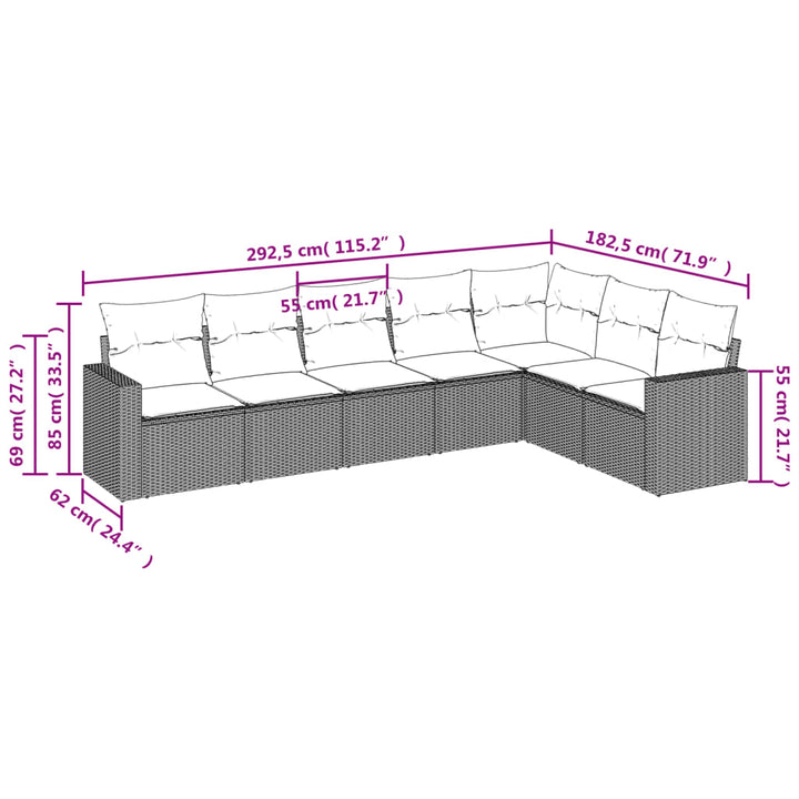 sofasæt til haven 7 dele med hynder polyrattan sort