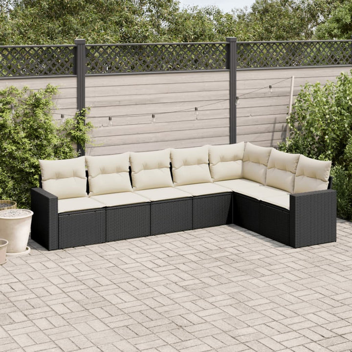 sofasæt til haven 7 dele med hynder polyrattan sort