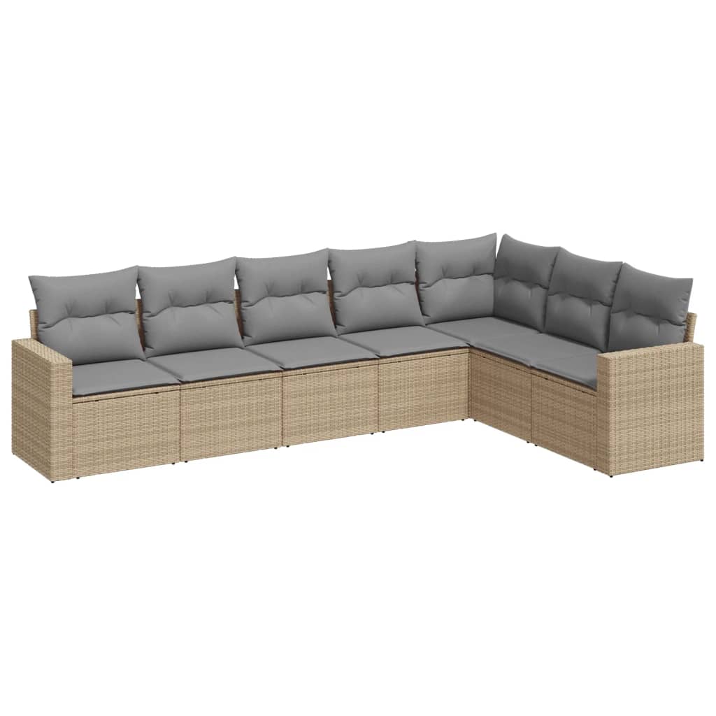 sofasæt til haven 7 dele med hynder polyrattan beige