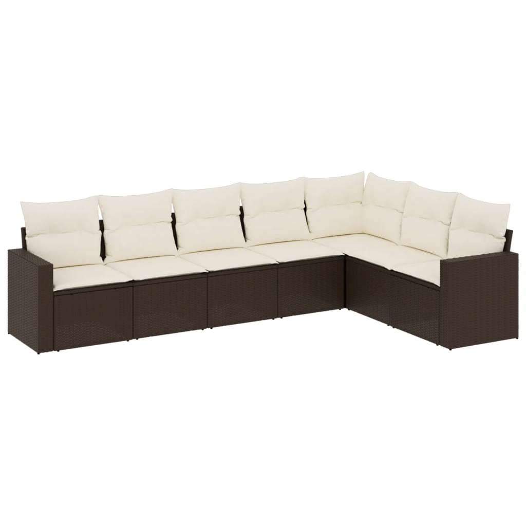 sofasæt til haven 7 dele med hynder polyrattan brun