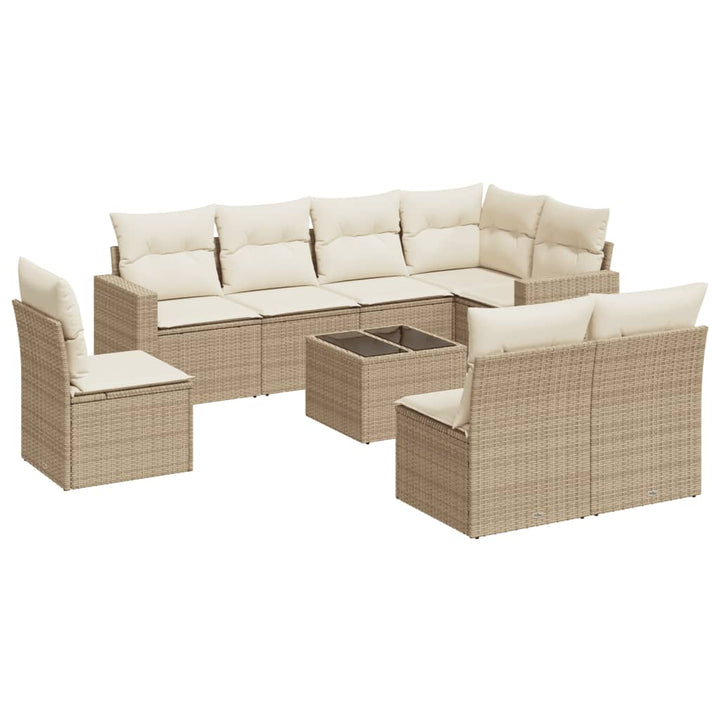 sofasæt til haven 9 dele med hynder polyrattan beige