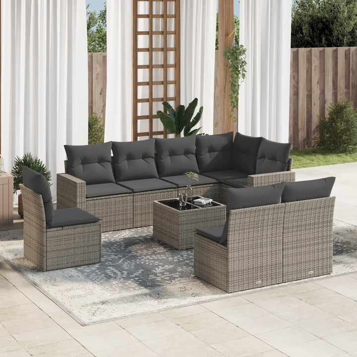 sofasæt til haven 9 dele med hynder polyrattan grå