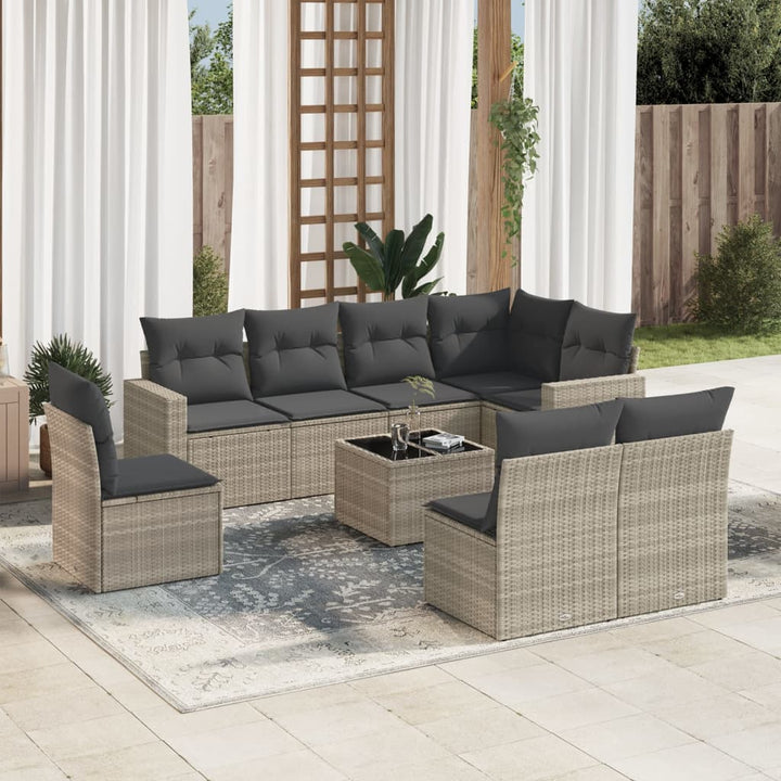 sofasæt til haven 9 dele med hynder polyrattan lysegrå