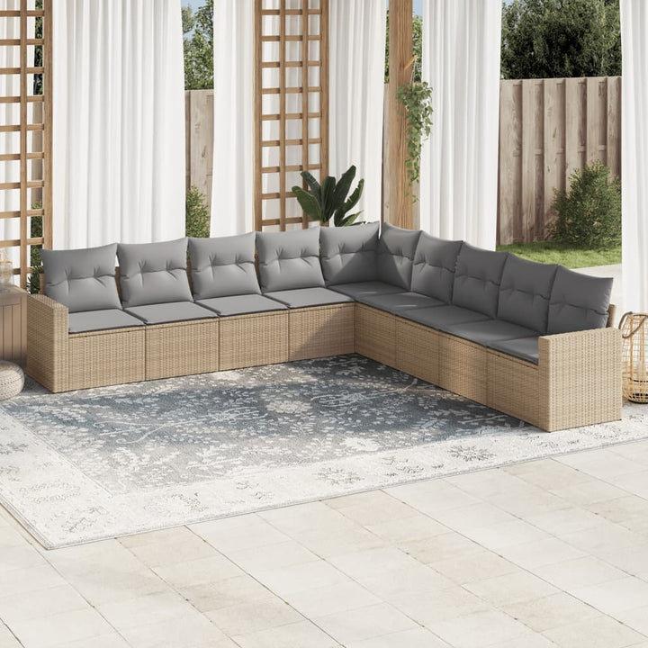 sofasæt til haven 9 dele med hynder polyrattan beige